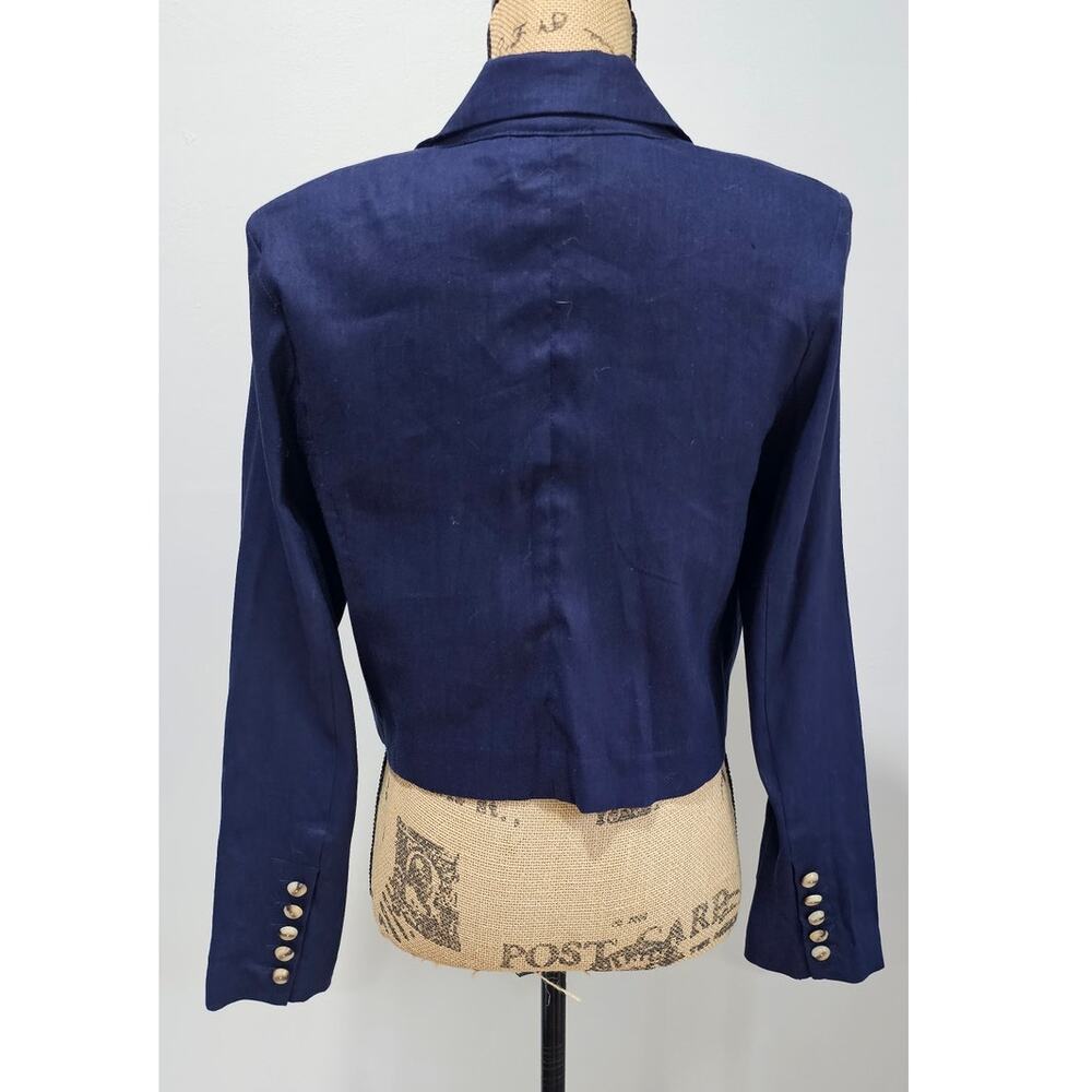House of Harlow 1960 Blue Linen Cropped Blazer, Wood like Buttons, Sz S - Picture 5 of 10